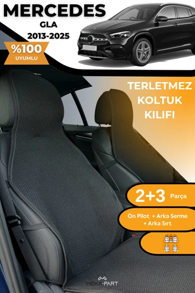 Terletmez Oto Koltuk Koruyucu Kılıf %100 Pamuk 5 li Tam Set Siyah Mercedes GLA ürün görseli 1