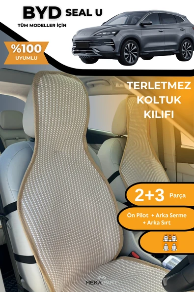 Terletmez Oto Koltuk Koruyucu Kılıf %100 Pamuk 5 li Tam Set Krem BYD Seal U ürün görseli 1