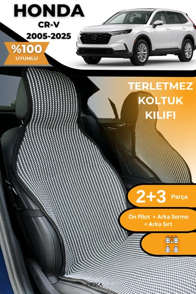 Terletmez Oto Koltuk Koruyucu Kılıf %100 Pamuk 5 li Tam Set Füme Beyaz Honda CR-V ürün görseli 1