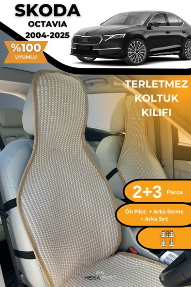 Terletmez Oto Koltuk Koruyucu Kılıf %100 Pamuk 5 li Tam Set Krem Skoda Octavia ürün görseli 1