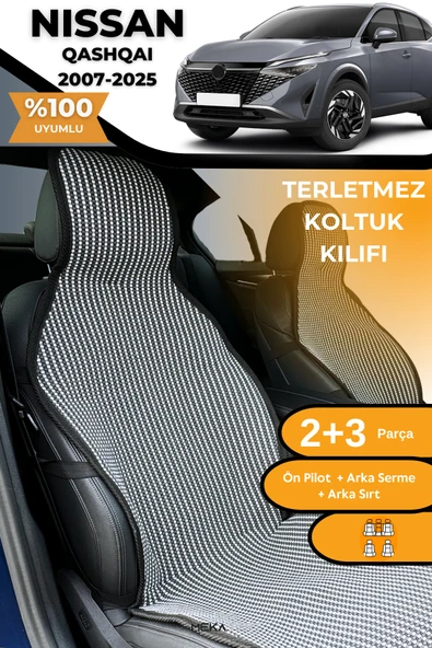 Terletmez Oto Koltuk Koruyucu Kılıf %100 Pamuk 5 li Tam Set Füme Beyaz Nissan Qashqai ürün görseli 1