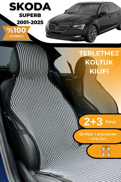 Terletmez Oto Koltuk Koruyucu Kılıf %100 Pamuk 5 li Tam Set Füme Beyaz Skoda SuperB ürün görseli 1