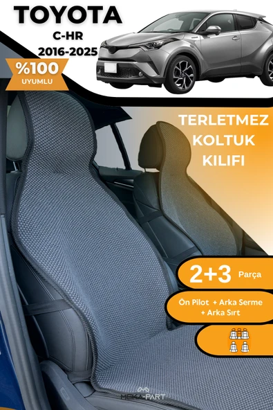 Terletmez Oto Koltuk Koruyucu Kılıf %100 Pamuk 5 li Tam Set Füme Toyota C-HR ürün görseli 1