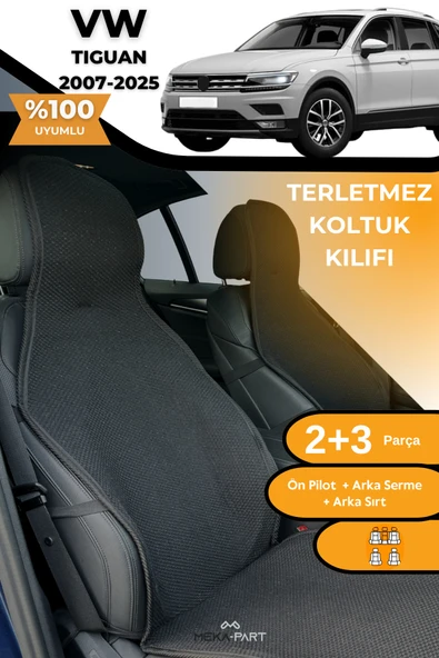 Terletmez Oto Koltuk Koruyucu Kılıf %100 Pamuk 5 li Tam Set Siyah VW Tiguan ürün görseli 1