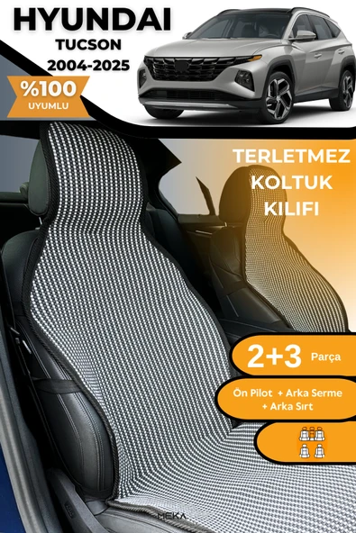 Terletmez Oto Koltuk Koruyucu Kılıf %100 Pamuk 5 li Tam Set Füme Beyaz Hyundai Tucson ürün görseli 1