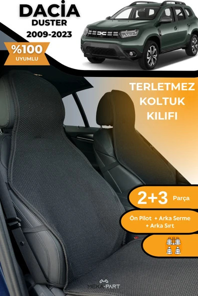 Terletmez Oto Koltuk Koruyucu Kılıf %100 Pamuk 5 li Tam Set Siyah Dacia Duster ürün görseli 1