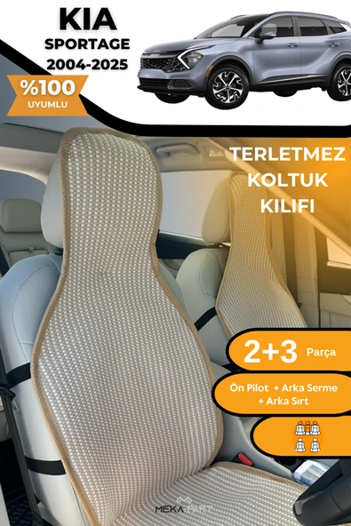 Terletmez Oto Koltuk Koruyucu Kılıf %100 Pamuk 5 li Tam Set Krem Kia Sportage ürün görseli 1