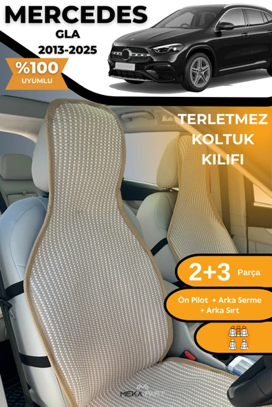 Terletmez Oto Koltuk Koruyucu Kılıf %100 Pamuk 5 li Tam Set Krem Mercedes GLA ürün görseli 1