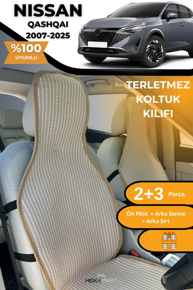Terletmez Oto Koltuk Koruyucu Kılıf %100 Pamuk 5 li Tam Set Krem Nissan Qashqai ürün görseli 1