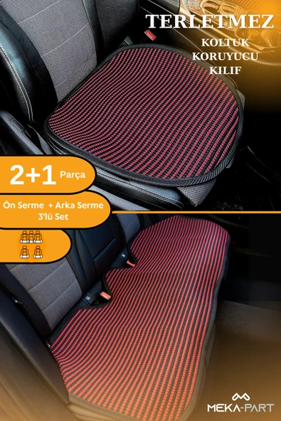 Meka Part Oto Koltuk Koruyucu Kılıf 3 Parça SERME Universal Kırmızı Siyah ürün görseli 1