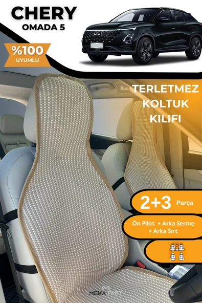 Terletmez Oto Koltuk Koruyucu Kılıf %100 Pamuk 5 li Tam Set Krem Chery Omada 5 ürün görseli 1