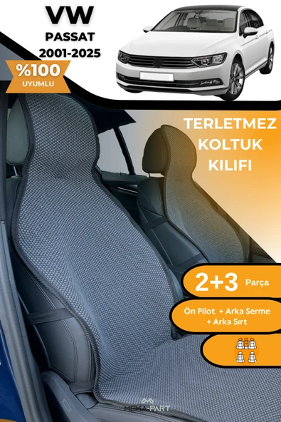Terletmez Oto Koltuk Koruyucu Kılıf %100 Pamuk 5 li Tam Set Füme VW Passat ürün görseli 1