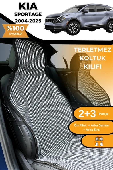 Terletmez Oto Koltuk Koruyucu Kılıf %100 Pamuk 5 li Tam Set Füme Beyaz Kia Sportage ürün görseli 1
