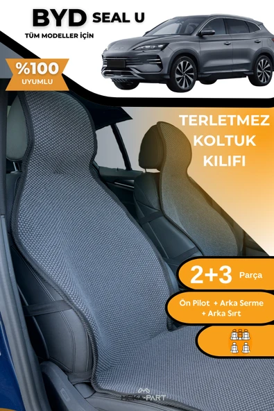 Terletmez Oto Koltuk Koruyucu Kılıf %100 Pamuk 5 li Tam Set Füme BYD Seal U ürün görseli 1