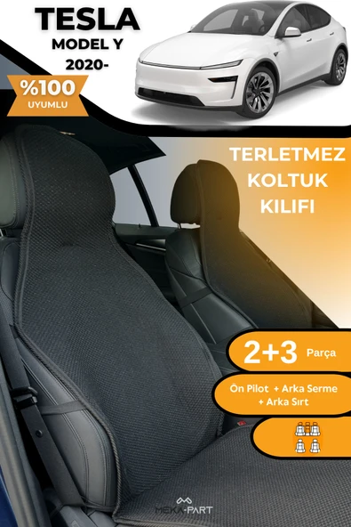 Terletmez Oto Koltuk Koruyucu Kılıf %100 Pamuk 5 li Tam Set Siyah Tesla Model Y ürün görseli 1