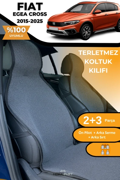 Terletmez Oto Koltuk Koruyucu Kılıf %100 Pamuk 5 li Tam Set Füme Fiat Egea Cross ürün görseli 1