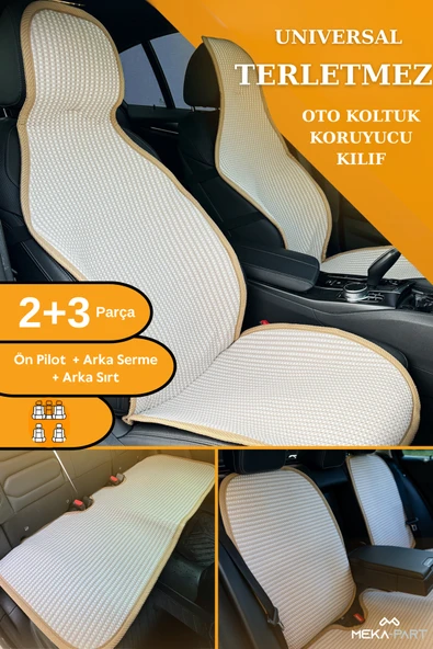 Terletmez Oto Koltuk Koruyucu Kılıf %100 Pamuk 5 li Tam Set Krem Volvo S60 Tüm Modeller ürün görseli 1