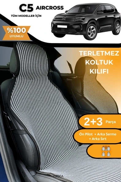 Terletmez Oto Koltuk Koruyucu Kılıf %100 Pamuk 5 li Tam Set Füme Beyaz Citroen C5 Aircross ürün görseli 1