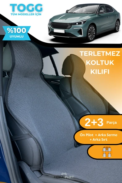 Terletmez Oto Koltuk Koruyucu Kılıf %100 Pamuk 5 li Tam Set Füme TOGG T10F ürün görseli 1