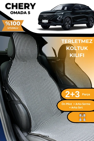 Terletmez Oto Koltuk Koruyucu Kılıf %100 Pamuk 5 li Tam Set Füme Beyaz Chery Omada 5 ürün görseli 1