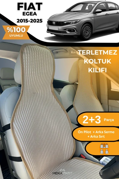 Terletmez Oto Koltuk Koruyucu Kılıf %100 Pamuk 5 li Tam Set Krem Fiat Egea ürün görseli 1