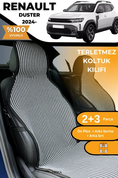 Terletmez Oto Koltuk Koruyucu Kılıf %100 Pamuk 5 li Tam Set Füme Beyaz Renault Duster ürün görseli 1