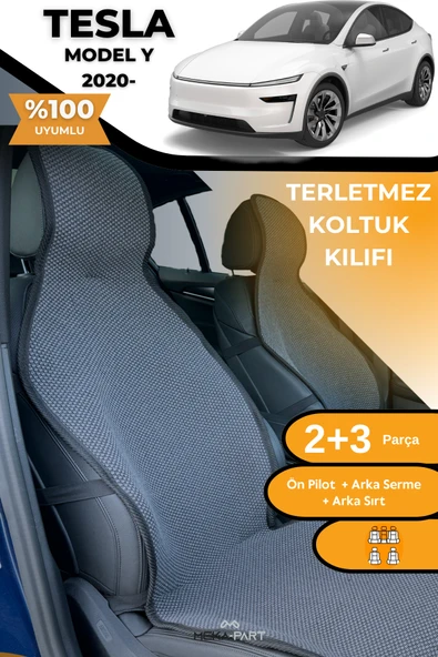 Terletmez Oto Koltuk Koruyucu Kılıf %100 Pamuk 5 li Tam Set Füme Tesla Model Y ürün görseli 1