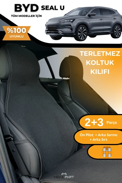Terletmez Oto Koltuk Koruyucu Kılıf %100 Pamuk 5 li Tam Set Siyah BYD Seal U ürün görseli 1