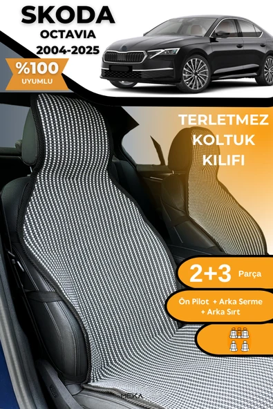 Terletmez Oto Koltuk Koruyucu Kılıf %100 Pamuk 5 li Tam Set Füme Beyaz Skoda Octavia ürün görseli 1