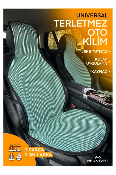 Meka Part Oto Koltuk Koruyucu Kılıf 3 Parça Universal Yeşil Beyaz 2+1 %100 Pamuk ürün görseli 1