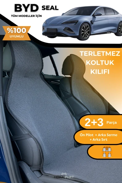 Terletmez Oto Koltuk Koruyucu Kılıf %100 Pamuk 5 li Tam Set Füme BYD Seal ürün görseli 1