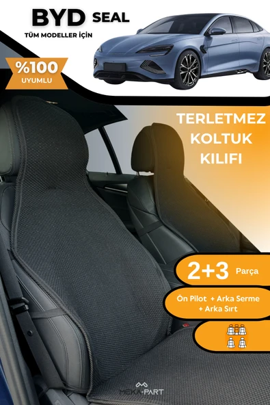 Terletmez Oto Koltuk Koruyucu Kılıf %100 Pamuk 5 li Tam Set Siyah BYD Seal ürün görseli 1