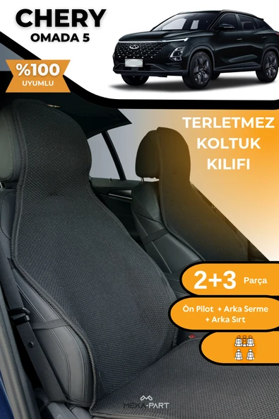 Terletmez Oto Koltuk Koruyucu Kılıf %100 Pamuk 5 li Tam Set Siyah Chery Omada 5 ürün görseli 1