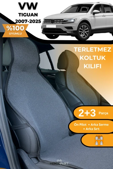 Terletmez Oto Koltuk Koruyucu Kılıf %100 Pamuk 5 li Tam Set Füme VW Tiguan ürün görseli 1