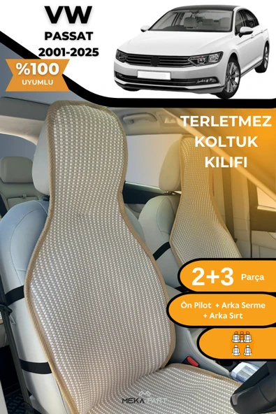 Terletmez Oto Koltuk Koruyucu Kılıf %100 Pamuk 5 li Tam Set Krem VW Passat ürün görseli 1