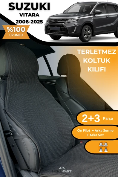 Terletmez Oto Koltuk Koruyucu Kılıf %100 Pamuk 5 li Tam Set Siyah Suzuki Grand Vitara ürün görseli 1