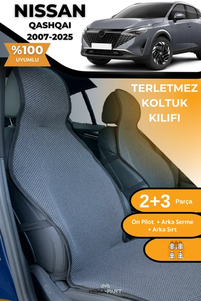 Terletmez Oto Koltuk Koruyucu Kılıf %100 Pamuk 5 li Tam Set Füme Nissan Qashqai ürün görseli 1