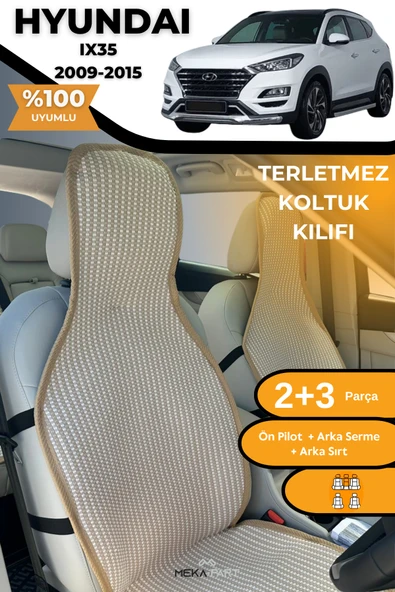 Terletmez Oto Koltuk Koruyucu Kılıf %100 Pamuk 5 li Tam Set Krem Hyundai İX35 ürün görseli 1