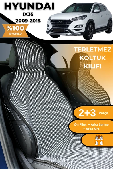 Terletmez Oto Koltuk Koruyucu Kılıf %100 Pamuk 5 li Tam Set Füme Beyaz Hyundai İX35 ürün görseli 1