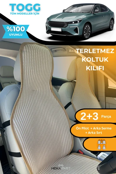 Terletmez Oto Koltuk Koruyucu Kılıf %100 Pamuk 5 li Tam Set Krem TOGG T10F ürün görseli 1