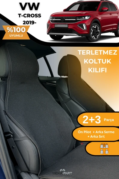 Terletmez Oto Koltuk Koruyucu Kılıf %100 Pamuk 5 li Tam Set Siyah VW T-Cross ürün görseli 1