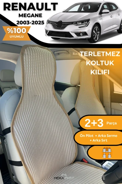 Terletmez Oto Koltuk Koruyucu Kılıf %100 Pamuk 5 li Tam Set Krem Renault Megane ürün görseli 1