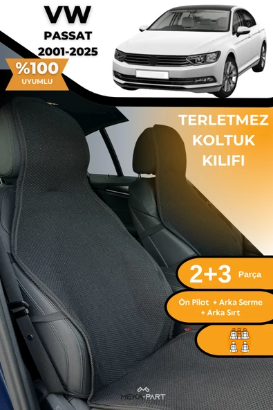 Terletmez Oto Koltuk Koruyucu Kılıf %100 Pamuk 5 li Tam Set Siyah VW Passat ürün görseli 1