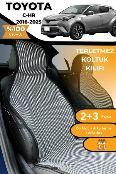Terletmez Oto Koltuk Koruyucu Kılıf %100 Pamuk 5 li Tam Set Füme Beyaz Toyota C-HR ürün görseli 1