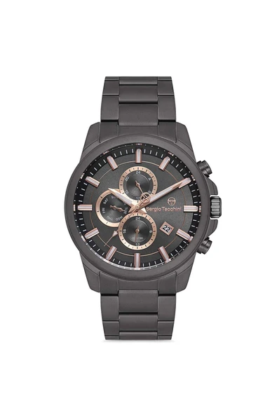 Sergio Tacchini Erkek Füme Çelik Kasa Yuvarlak Kadran Metal Kordonlu Kol Saati Quartz Mekanizma Analog Ekran Mineral ürün görseli 1