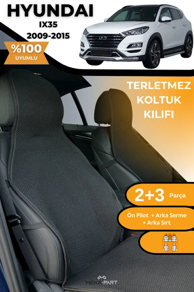 Terletmez Oto Koltuk Koruyucu Kılıf %100 Pamuk 5 li Tam Set Siyah Hyundai İX35 ürün görseli 1