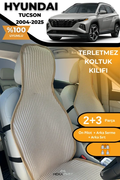 Terletmez Oto Koltuk Koruyucu Kılıf %100 Pamuk 5 li Tam Set Krem Hyundai Tucson ürün görseli 1