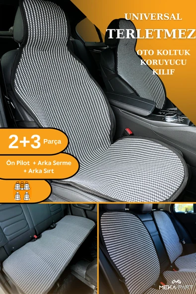 Terletmez Oto Koltuk Koruyucu Kılıf %100 Pamuk 5 li Tam Set Füme Beyaz Honda Accord Tüm Modeller ürün görseli 1