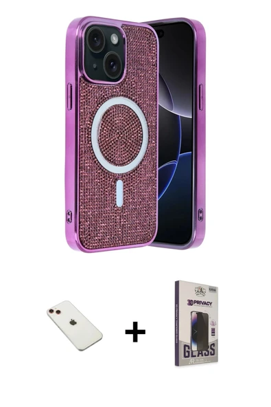 MARSİLYAN™- iPhone 14 Kılıf Eksen Çizgi - Siyah Bilvis Hayalet Cam Ekran Koruyucu + Diamond Kamera Lens - KI ürün görseli 1