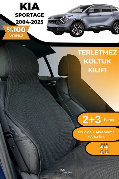 Terletmez Oto Koltuk Koruyucu Kılıf %100 Pamuk 5 li Tam Set Siyah Kia Sportage ürün görseli 1